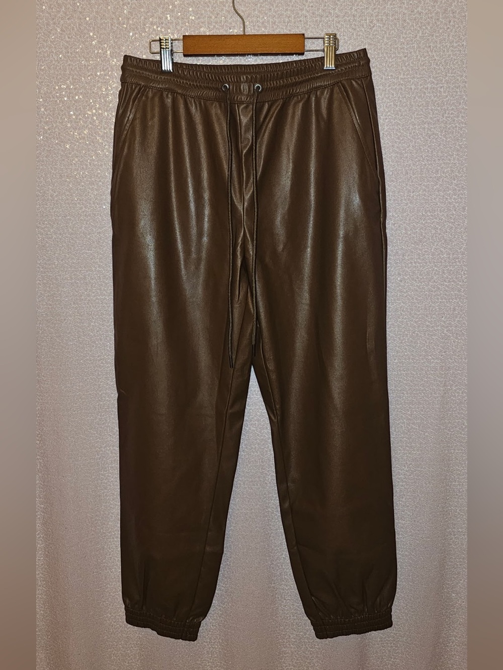 Brown Faux Leather Jogger Pants - Classic Casual
